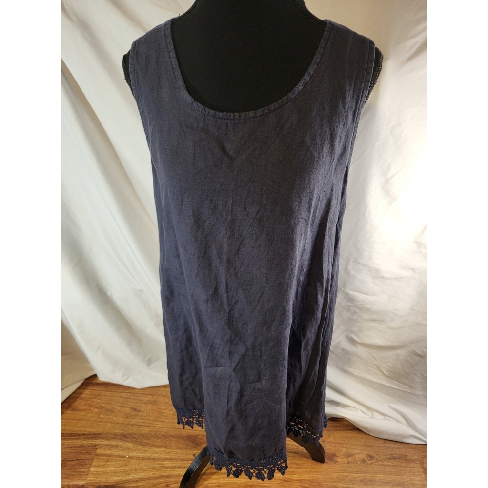 Rosemarine Linen Dress XS Lagenlook Oversized Navy Blue Boho Minimalist